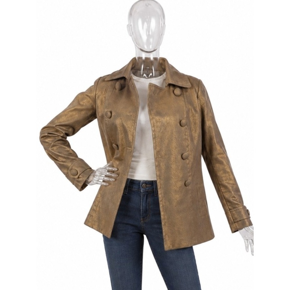 INC International Concepts Jacket Woman's Peacoat Gold Double Breasted SKUW620‎